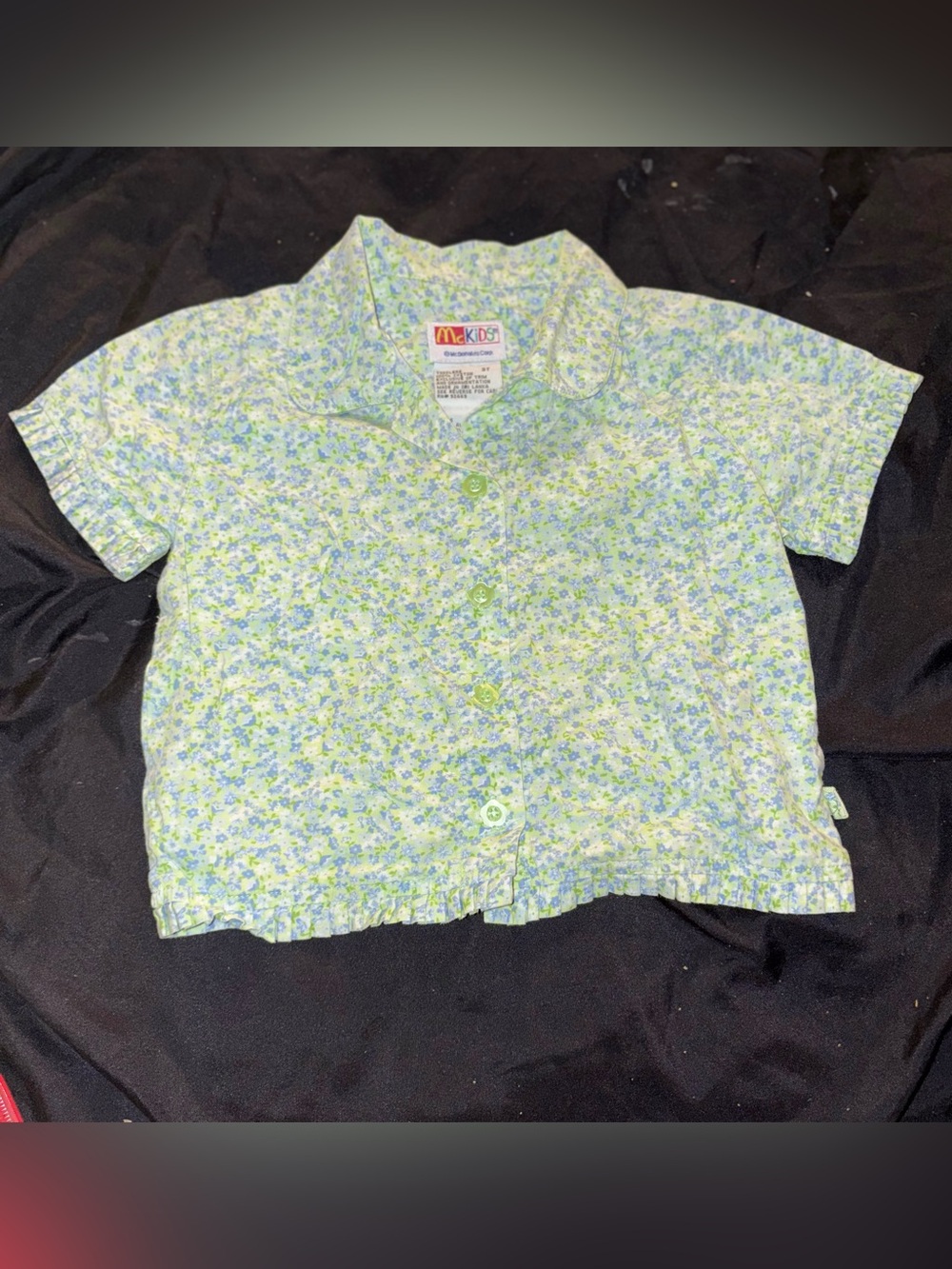 vintage McKids blue and green floral button-down blouse size 3T